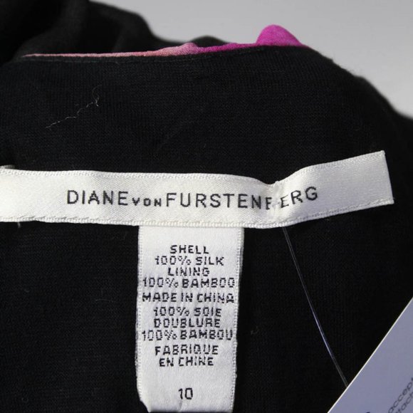 Diane Von Furstenberg Sleeveless Scoop Neck Ruffled Blk Pink Sz 10 #106 - Picture 10 of 11